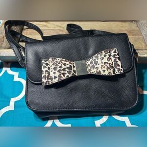 Icing Black Crossbody Bag with Leopard Print Bow NWOT